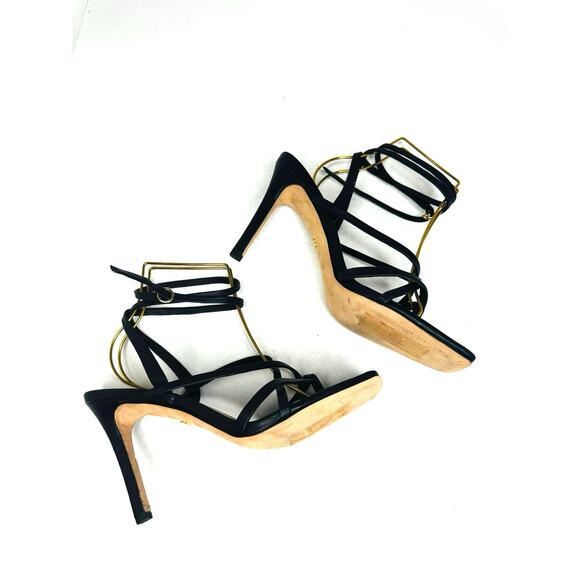 Veronica Beard Abriella Sandal Heel Strappy Ankle Black Leather Sandals Size 10m - Picture 6 of 10